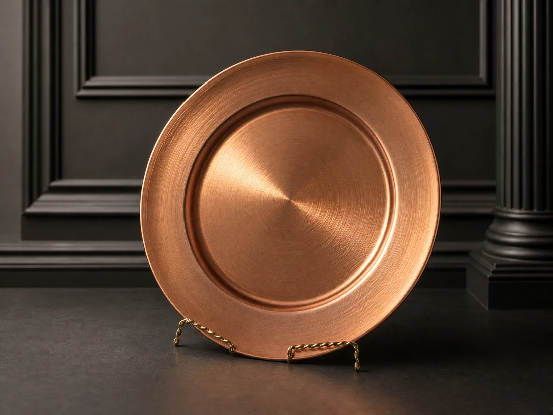 Copper charger plate with ornate edges